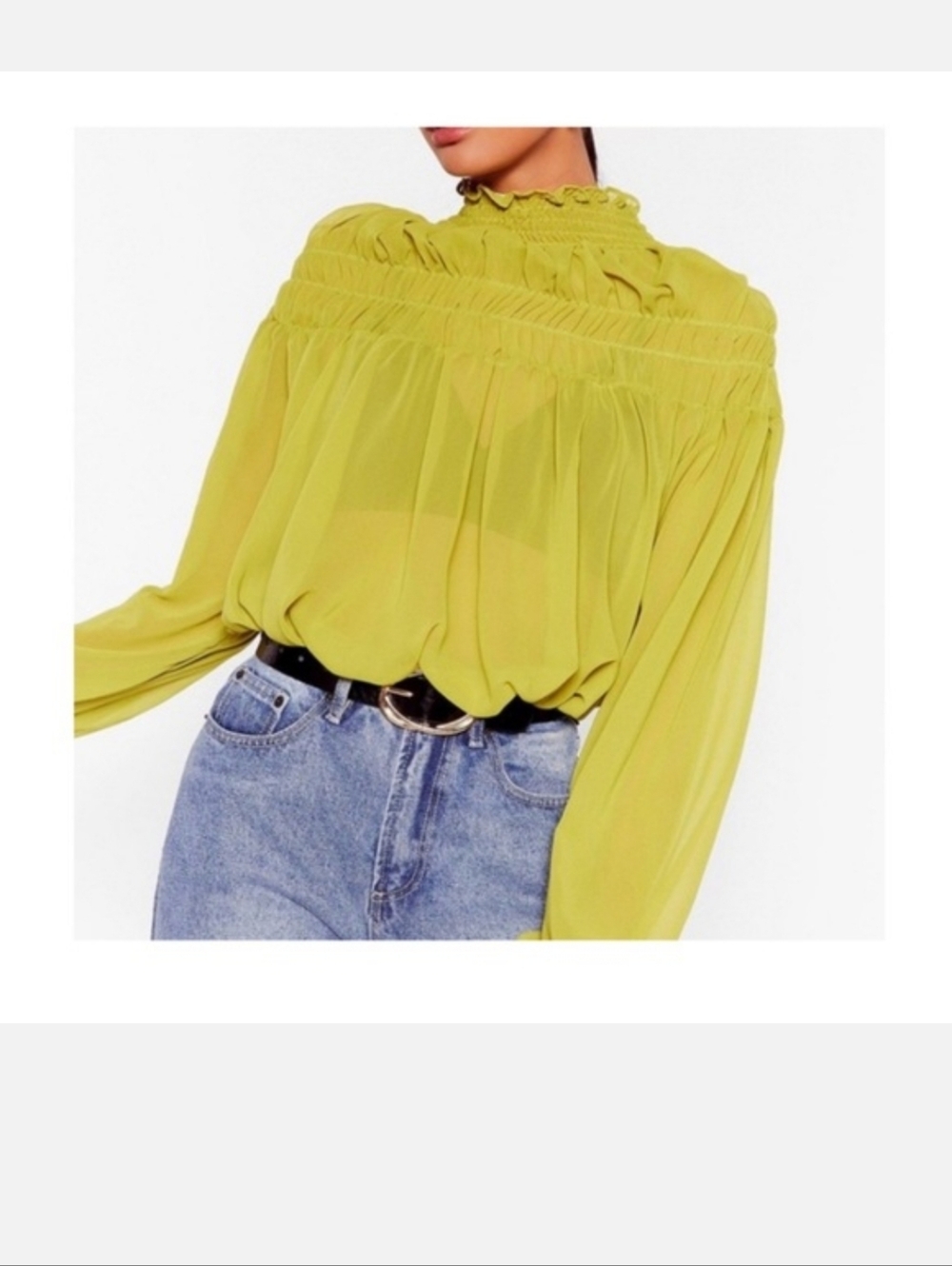 Nasty Gal Chiffon Sheer Green Blouse Size